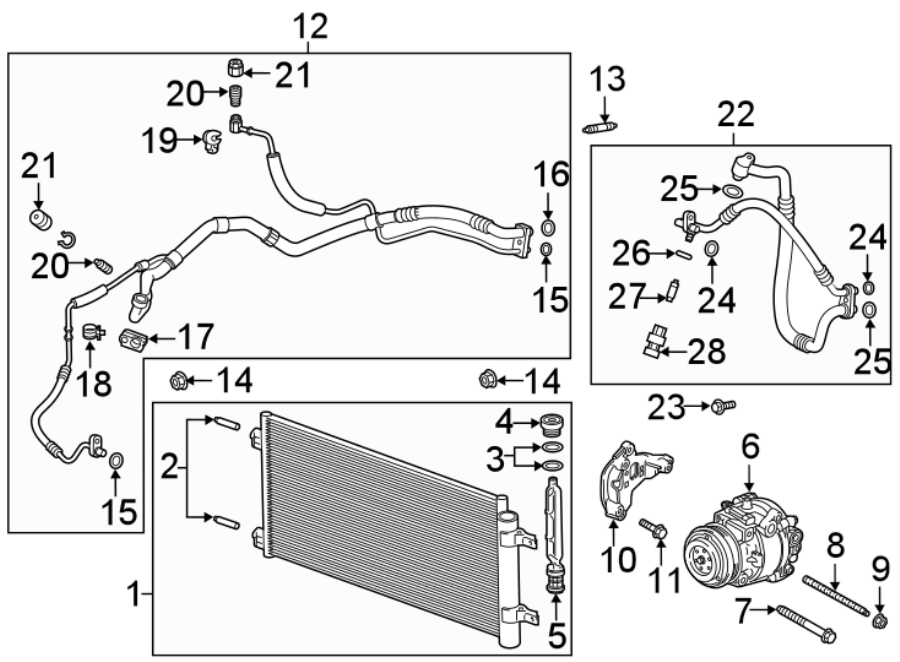 Diagram AIR CONDITIONER & HEATER. COMPRESSOR & LINES. CONDENSER. for