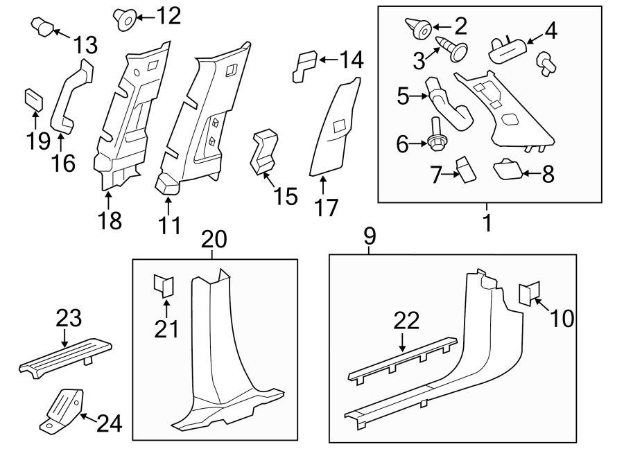 Chevrolet Traverse Door Pillar Post Trim Set (Upper). Shale 22852949